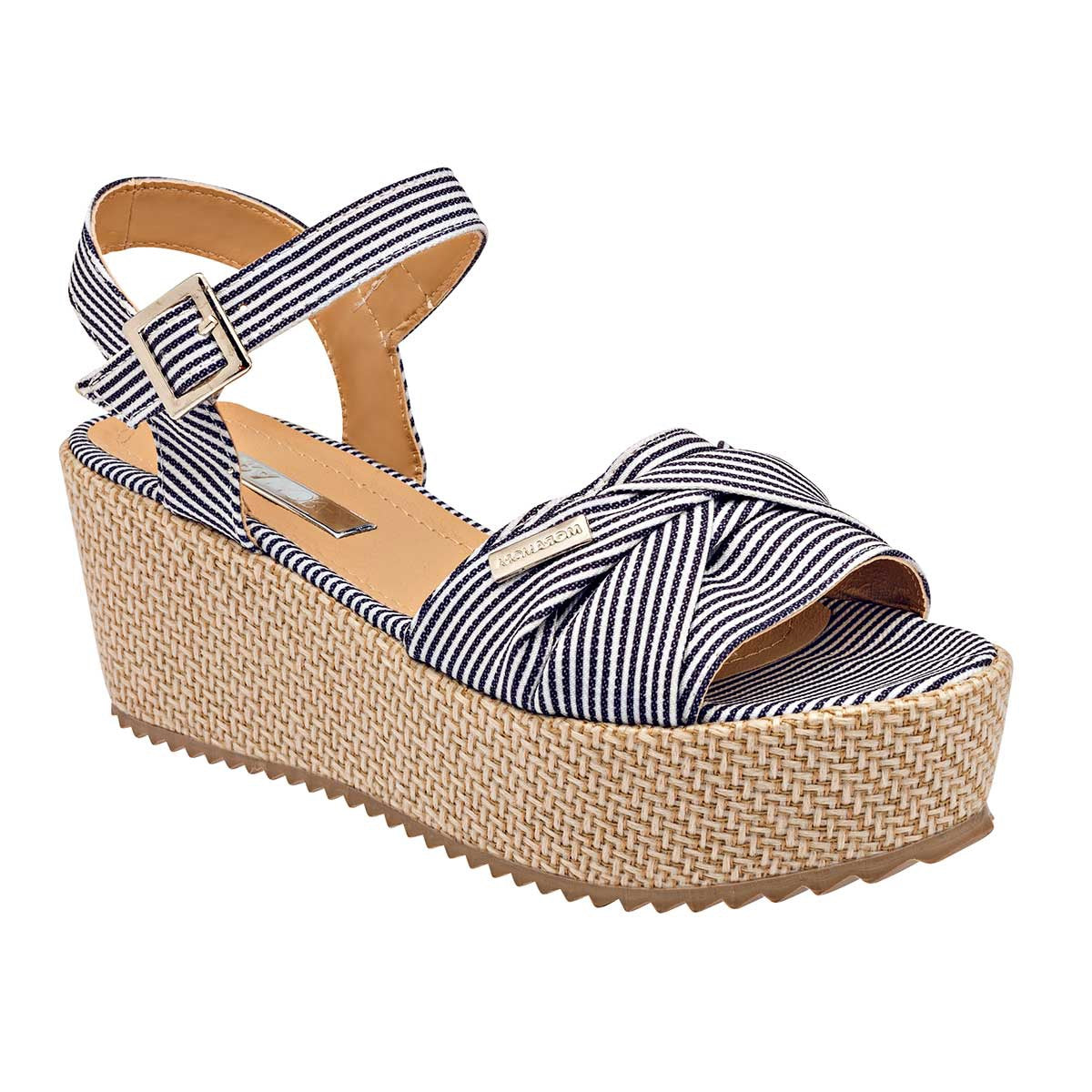 Sandalias con plataforma Exterior Textil Color Marino Con Blanco Para Mujer De Moramora