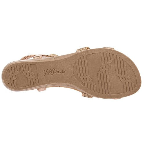 Sandalias De Piso Exterior Textil Color Oro Con Rosa Para Mujer De Moramora