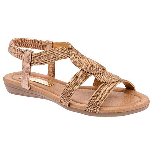 Sandalias De Piso Exterior Textil Color Oro Con Rosa Para Mujer De Moramora