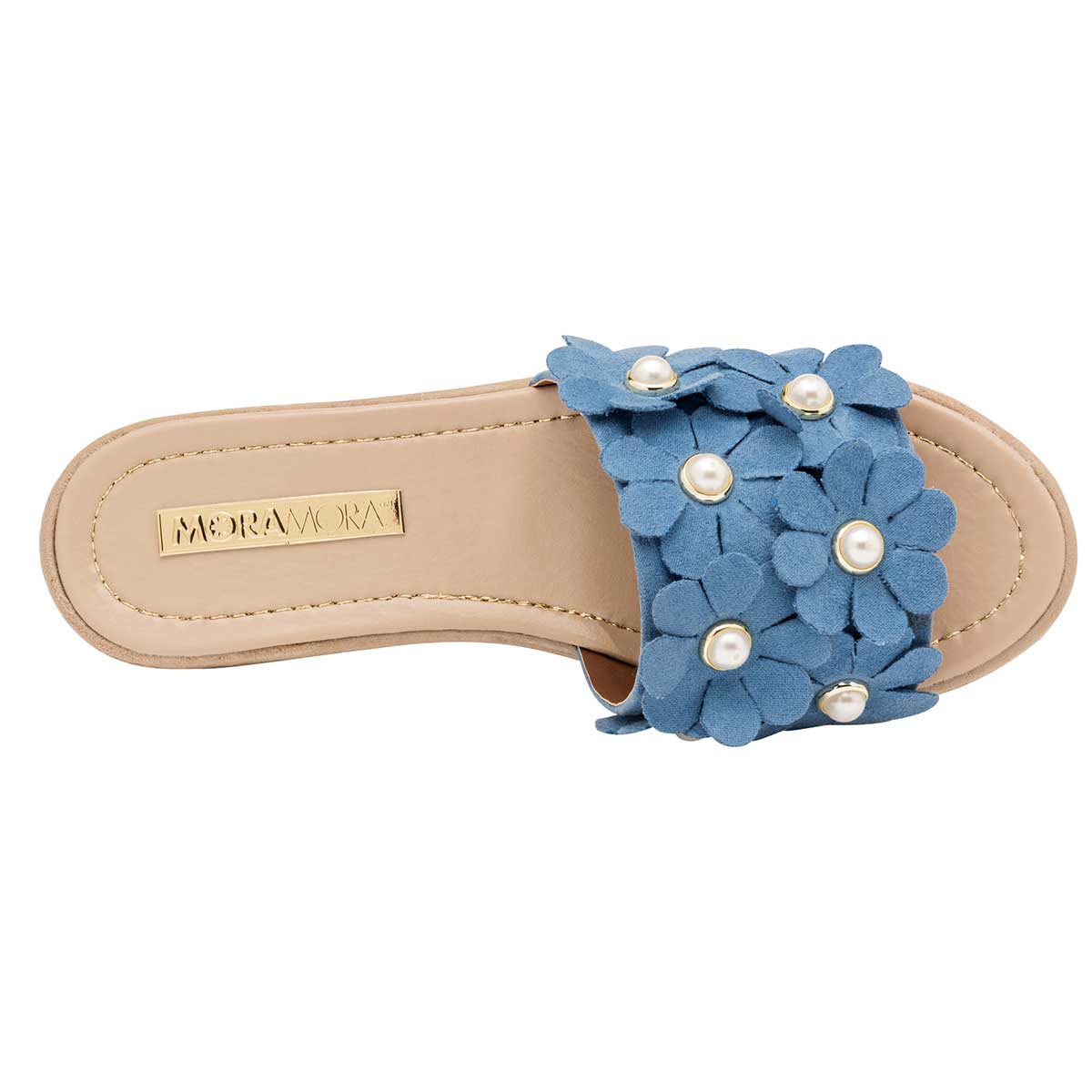 Sandalias de piso Exterior Textil Color Azul Para Mujer De Moramora