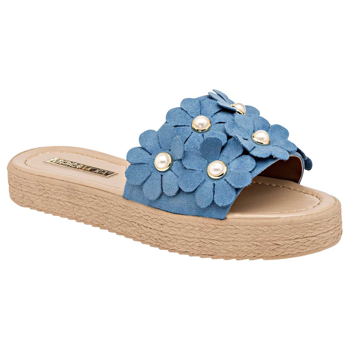 Sandalias de piso Exterior Textil Color Azul Para Mujer De Moramora