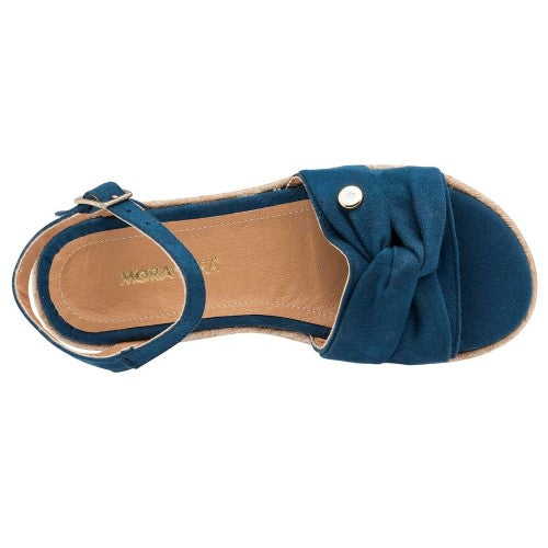 Sandalias Con Plataforma Exterior Textil Color Marino Para Mujer De Moramora