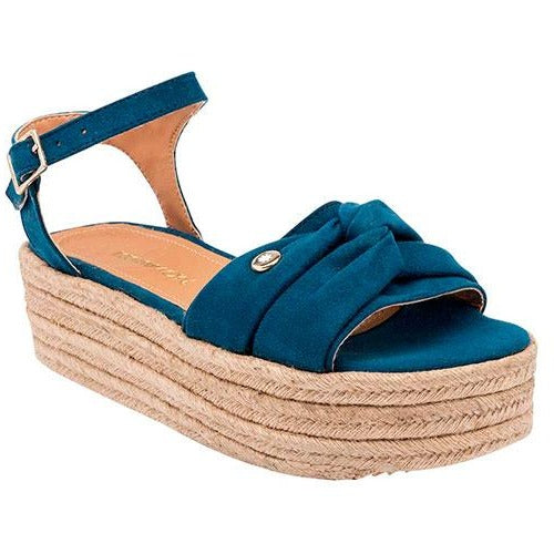 Sandalias Con Plataforma Exterior Textil Color Marino Para Mujer De Moramora