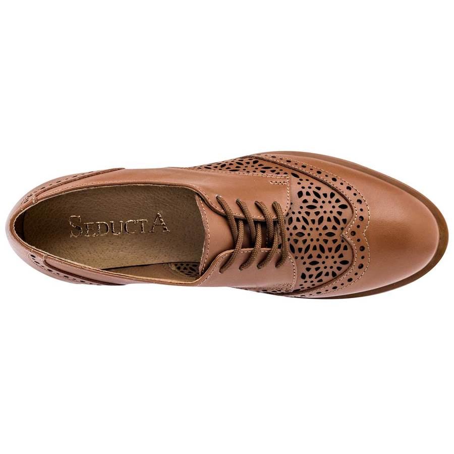 Oxfords Exterior Piel genuina Color Camel Para Mujer De Seducta