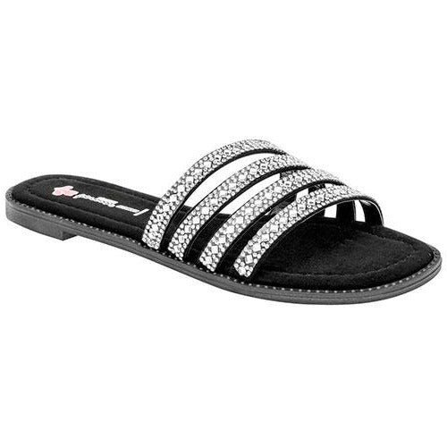 Sandalias De Piso Exterior Sintético Color Negro Con Plata Para Mujer De Top Moda